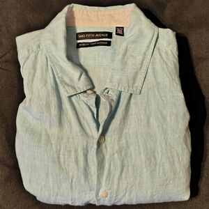 Saks Fifth Avenue Aqua Long Sleeve Linen Shirt